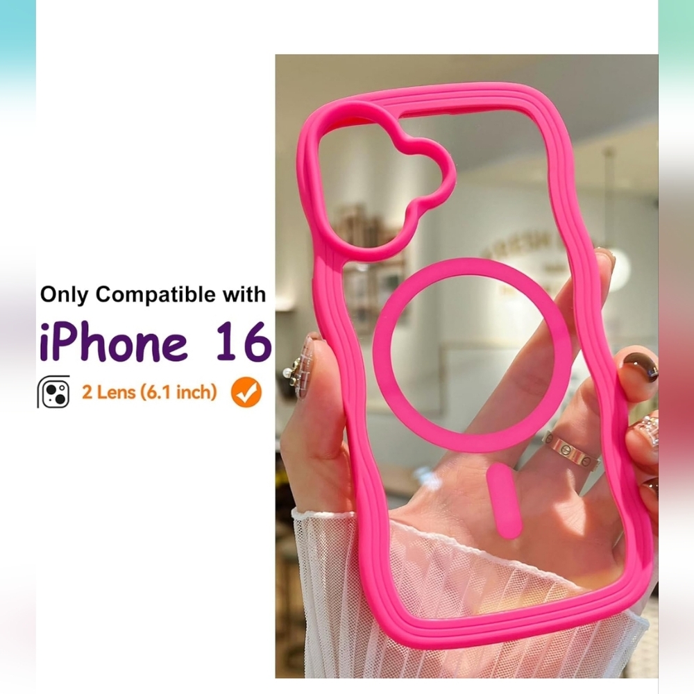 New Pink iPhone 16 Case Cute Wavy Clear Magnectic MagSafe Compatible Phone Cover